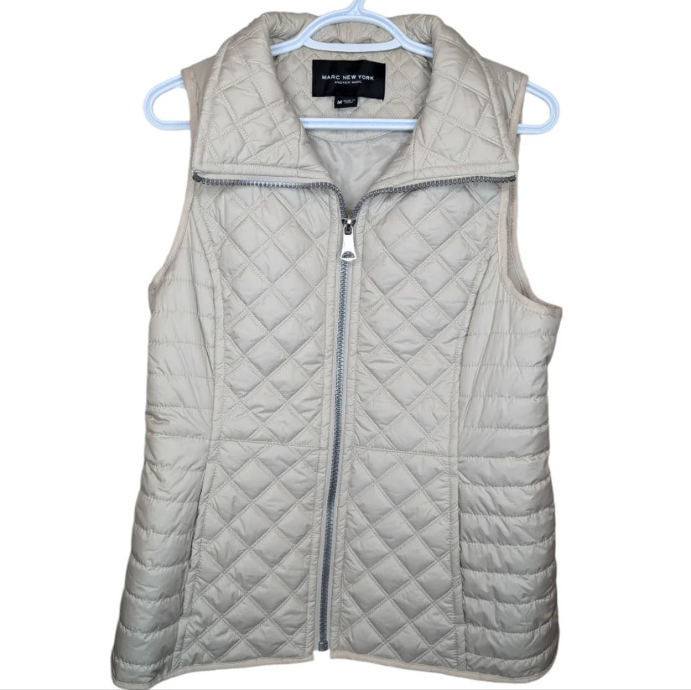Marc New York Cream Beige Quilted Zip Up Collared Vest Woman Medium